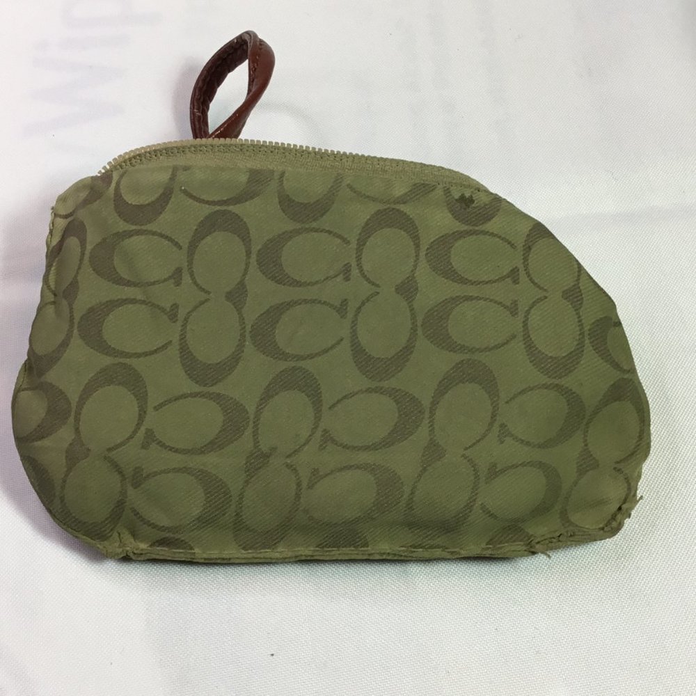 Coach Signature Tan & Black Wallet Wristlet Clutch 6x4 Zip Small Card Holder - Picture 4 of 7